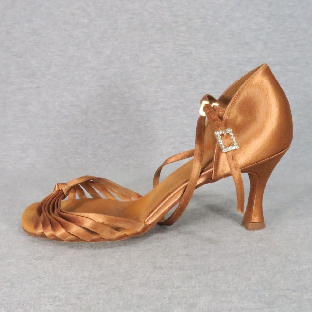Supadance 1066 Latin Ballroom Dance Shoes 6.5 Dark Tan Satin 2" Flare Heel w Box - Picture 8 of 11